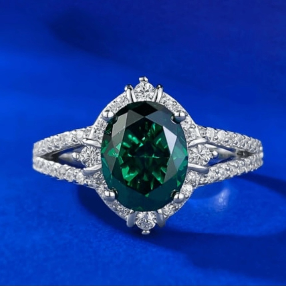 925 Sterling Silver Natural Emerald Luxury Band Ring #E1743